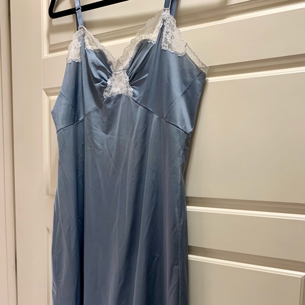 Vintage Dusty Blue and White Lace Slip